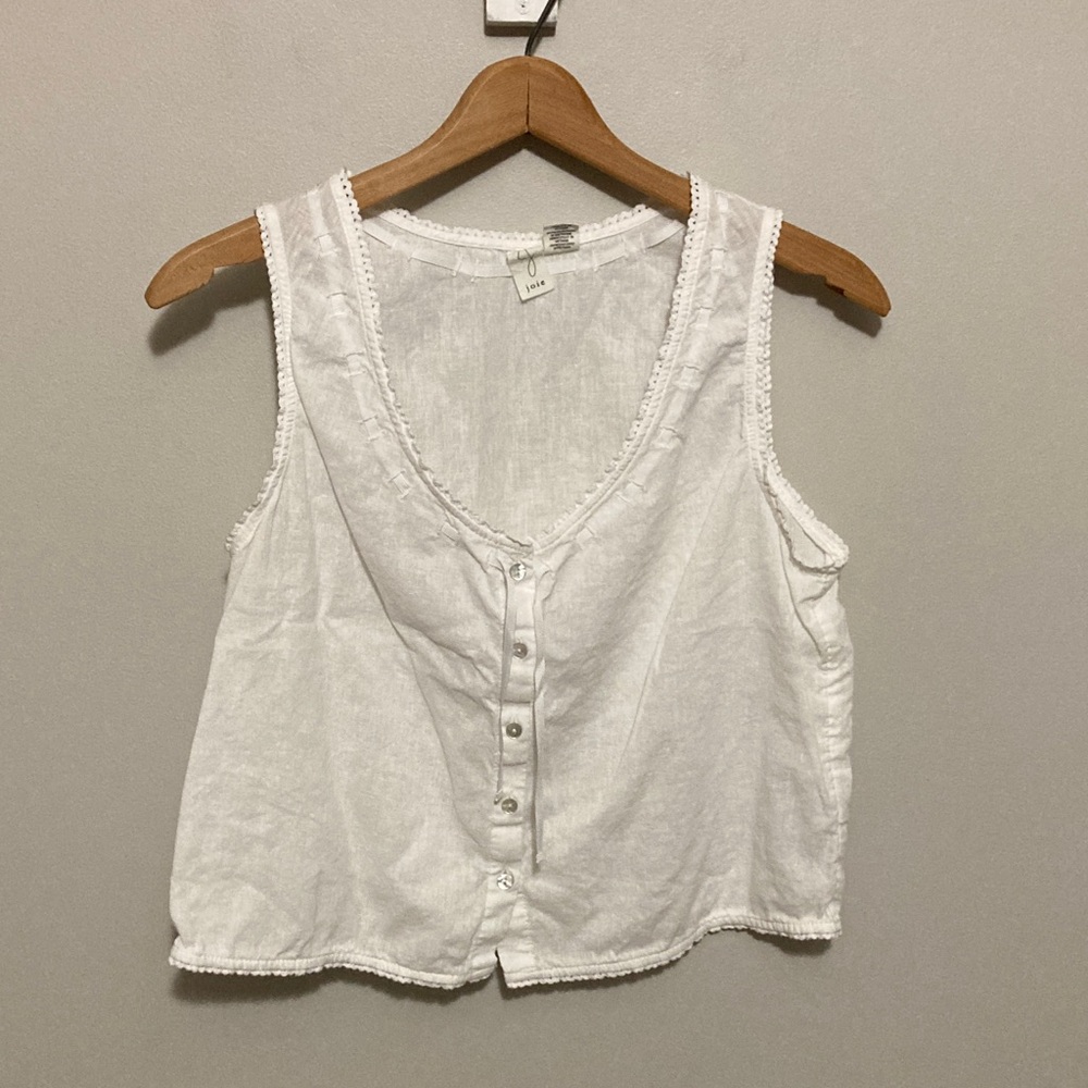 Joie White Linen Button Up Tank Top Prairie Cottagecore